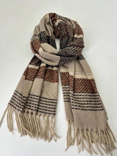 Brettet pledd-skjerf i beige