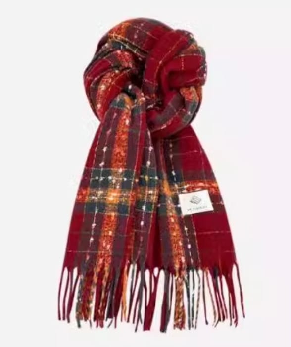 Rød tartan plaid-skjerf i ullblanding med grønne