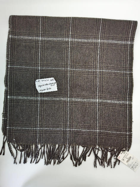 Brun og hvit glen plaid-skjerf i polyester/viskose med frynser