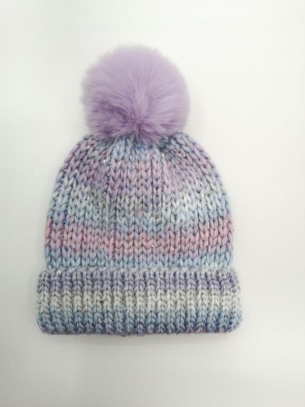 Pastellfarget strikket lue med ombre-paljetter