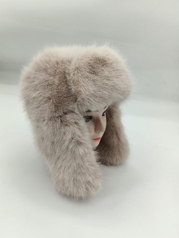 Beige kunstpels trapper ushanka-lue med lange øreklapper