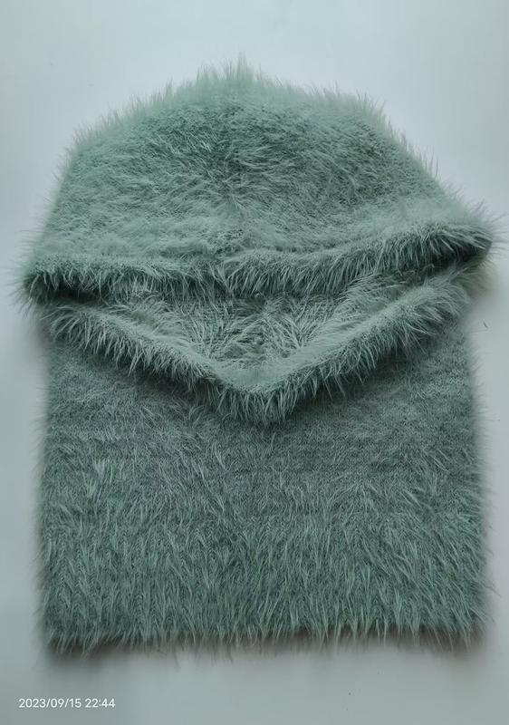 Mintgrønn fluffy eyelash garn strikket balaclava og halsvarmer sett