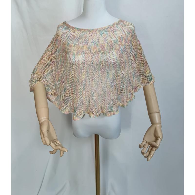 Flerfarget pastell heklet poncho-topp med åpen strikk