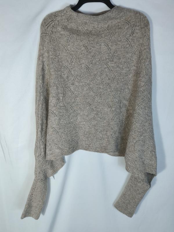Beige cropped strikkegenser med langermer og diamantformet hullmønster